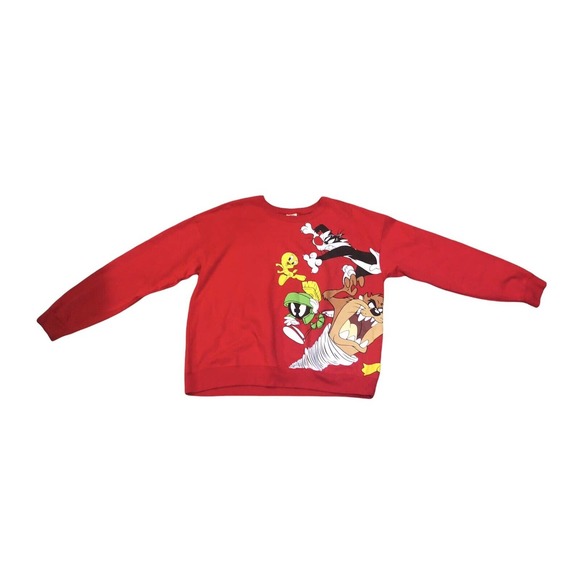 Vintage Looney Tunes Red Sweater Sz 3x Bugs Bunny Tweety Martian - Big And Tall - Picture 1 of 4